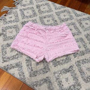 Pink Ruffle Lace Lounge Shorts Pajama Bottoms